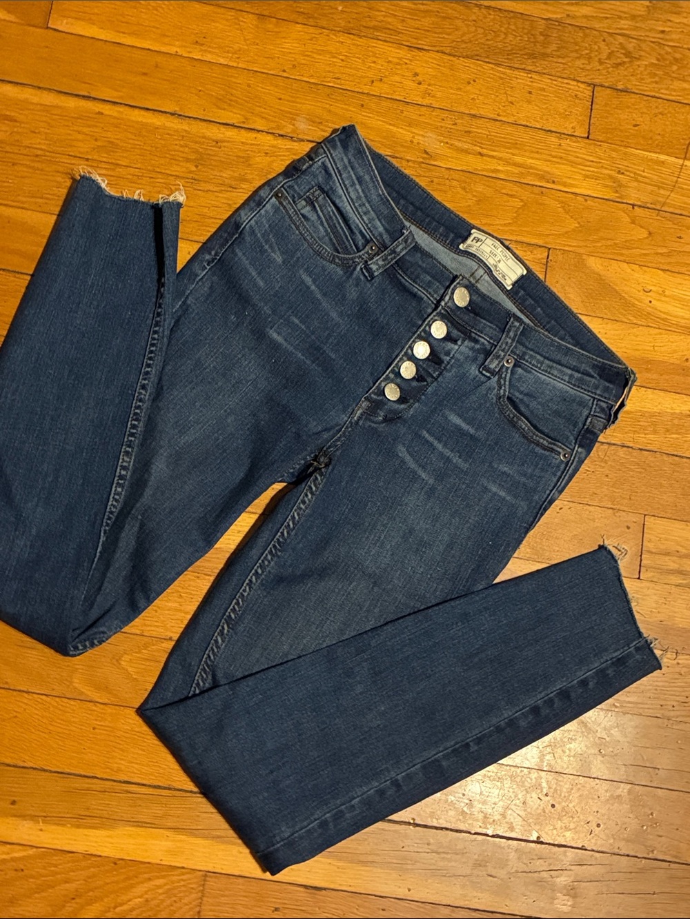 Free People Dark Blue Skinny High-Rise Button-Fly Jeans